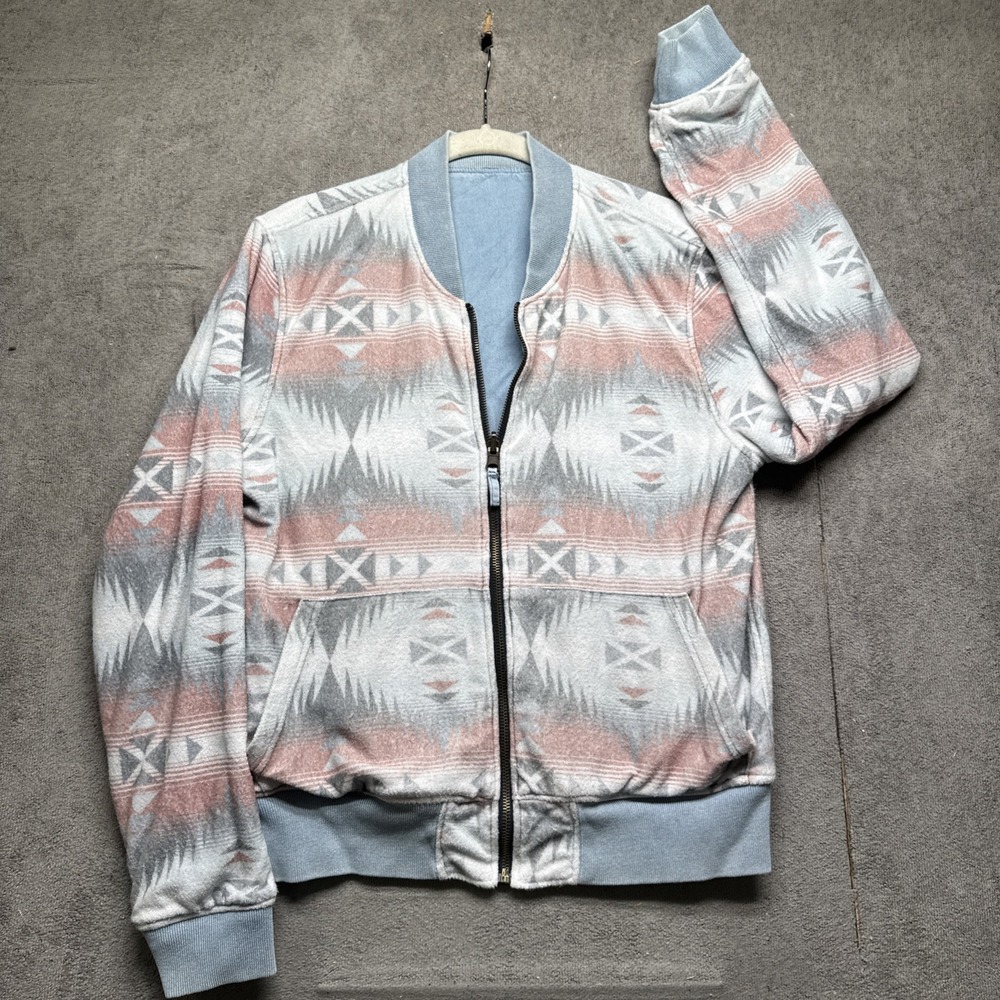 Faherty Women's‎ Reversible Chambray Bomber Jacket Medium Aztec Southwest Print